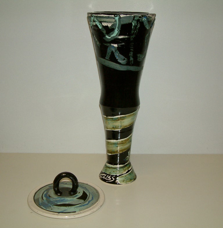 Mid-Century Modern Steven Glass Lidded Ceramic Vessel For Sale